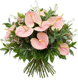 Pink Anthurium with Wax Flowers and Greenery Bouquet - Flowers Box London