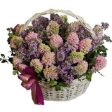 Pink Hyacinths and Lilac Basket - Flowers Box London
