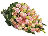 Pink Lily and Roses Sheaf - Flowers Box London