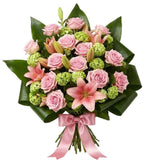 Pink Lily and Roses Sheaf - Flowers Box London
