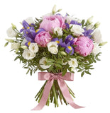 Pink Peony in Purple Bouquet - Flowers Box London