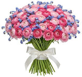 Pink Ranunculus with Blue Forget Me Not Bouquet - Flowers Box London