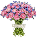 Pink Ranunculus with Blue Forget Me Not Bouquet