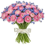 Pink Ranunculus with Blue Forget Me Not Bouquet