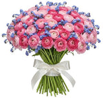 Pink Ranunculus with Blue Forget Me Not Bouquet