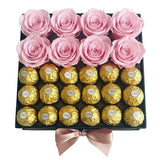 Pink Roses and Chocolate Box - Flowers Box London