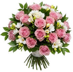 Pink Roses and Freesias Bouquet - Flowers Box London