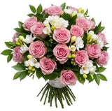 Pink Roses and Freesias Bouquet - Flowers Box London