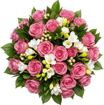 Pink Roses and Freesias Bouquet - Flowers Box London
