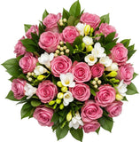 Pink Roses and Freesias Bouquet - Flowers Box London