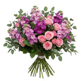Pink Roses and Stocks Bouquet with Greenery - Flowers Box London