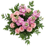 Pink Roses and Stocks Bouquet with Greenery - Flowers Box London