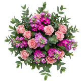 Pink Roses and Stocks Bouquet with Greenery - Flowers Box London