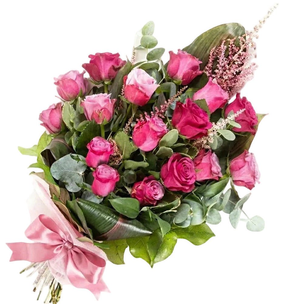 Pink Roses & Greenery Sheaf – Elegant Hand-Tied Fresh Flower Bouquet ...
