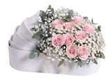 Pink Roses with Gypsophila Pretty Cradle Box - Flowers Box London