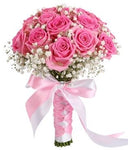 Pink Roses with Gypsophila Wedding Bouquet - Flowers Box London
