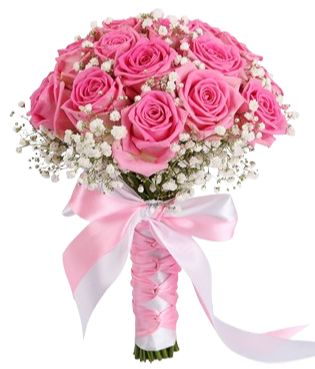 Pink Roses with Gypsophila Wedding Bouquet