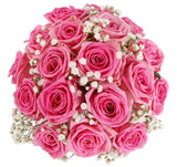 Pink Roses with Gypsophila Wedding Bouquet - Flowers Box London
