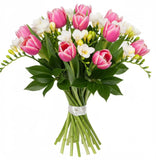 Pink Tulips & Freesias Bouquet - Flowers Box London