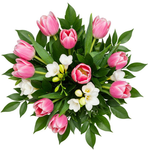 Pink Tulips & Freesias Bouquet - Flowers Box London