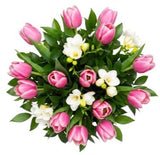 Pink Tulips & Freesias Bouquet - Flowers Box London