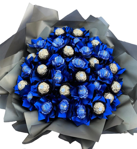 Pretty Blue and Gold Wrapper Chocolate Bouquet