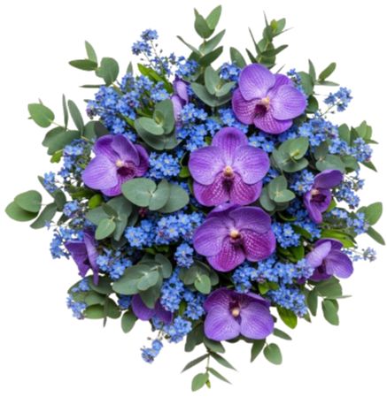 Pretty Bouquet of Blue Forget Me Not and Vanda Orchids