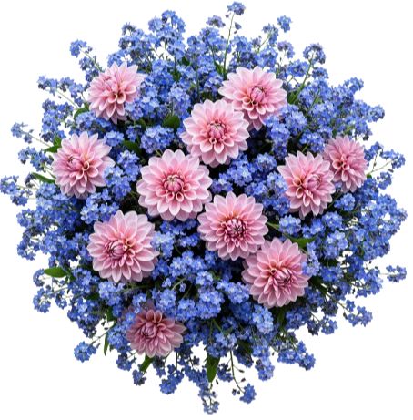 Pretty Bouquet of Forget Me Not and Dahlia