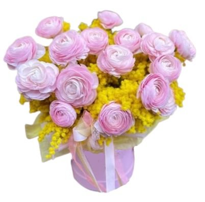 Pretty Box of Mimosa and Ranunculus - Flowers Box London