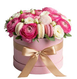 Pretty Box of Ranunculus with Macarons - Flowers Box London