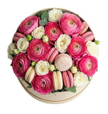 Pretty Box of Ranunculus with Macarons - Flowers Box London