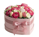 Pretty Box of Ranunculus with Macarons - Flowers Box London