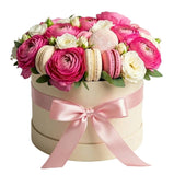 Pretty Box of Ranunculus with Macarons - Flowers Box London