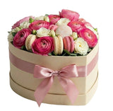 Pretty Box of Ranunculus with Macarons - Flowers Box London