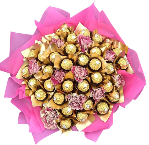 Pretty Chocolate Bouquet with Fresh Carnations - Flowers Box London