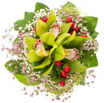 Pretty Cymbidium Orchids in Gypsophila Nest Bouquet - Flowers Box London