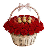 Pretty Gift Basket with Roses and Strawberry - Flowers Box London