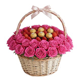 Pretty Gift Basket with Roses and Strawberry - Flowers Box London