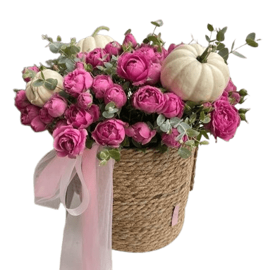 Pretty Halloween Basket of Spray Roses and Mini Pumpkin - Flowers Box London