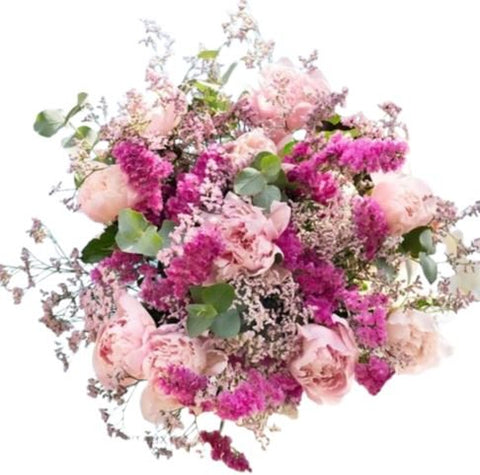 Pretty Peonies in Pink Limonium Bouquet - Flowers Box London