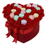 Pretty Roses Box with Macarons - Flowers Box London