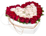 Pretty White and Red Spray Roses Heart Box