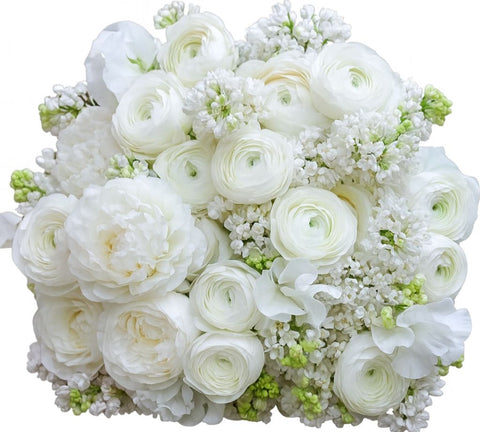 Pretty White Ranunculus with Lilac Bouquet - Flowers Box London