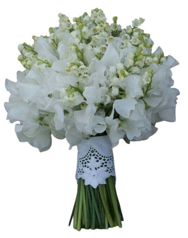 Pure White Bridal Bouquet of Lily of the Valley and Sweet Pea