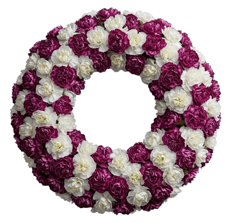 Purple ad White Carnations Wreath - Flowers Box London