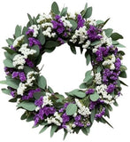 Purple and White Limonium with Eucalyptus Wreath - Flowers Box London
