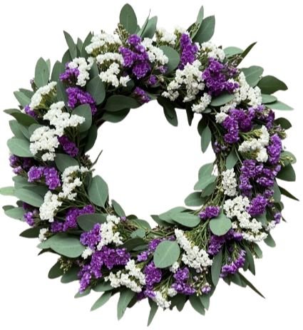 Purple and White Limonium with Eucalyptus Wreath - Flowers Box London