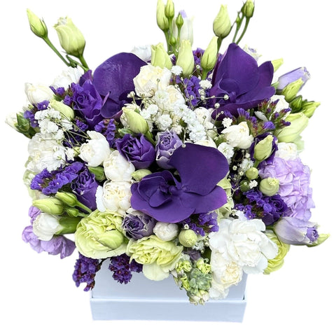 Purple Phalaenopsis and Lisianthus Box - Flowers Box London