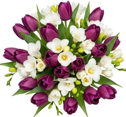 Purple Tulips and Freesias Bouquet