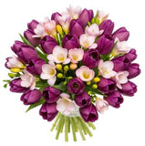 Purple Tulips and Freesias Bouquet - Flowers Box London